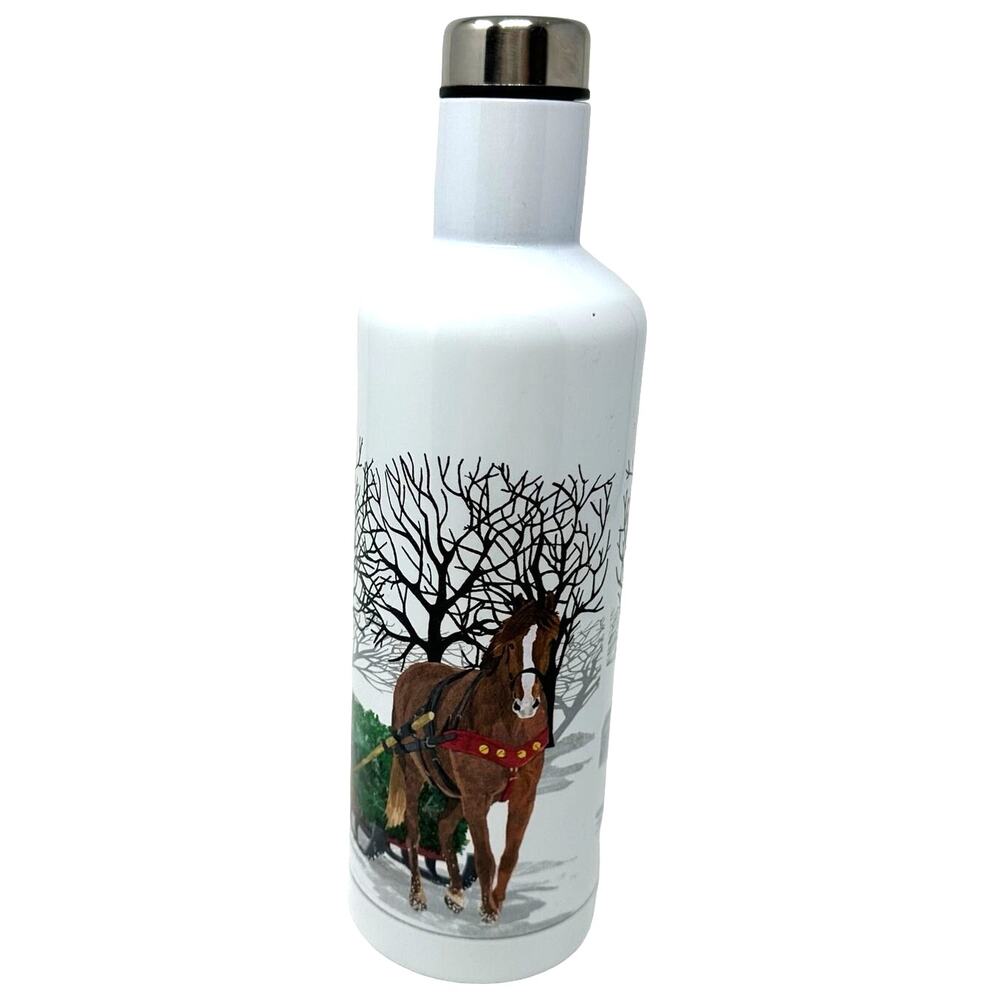Stainless Steel Insulated Water Bottle Winter Horse‎ Sleigh Holidays Christmas